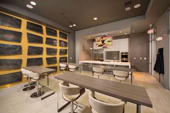 Multipurpose room including theater, dining/conference and teaching kitchen facilities